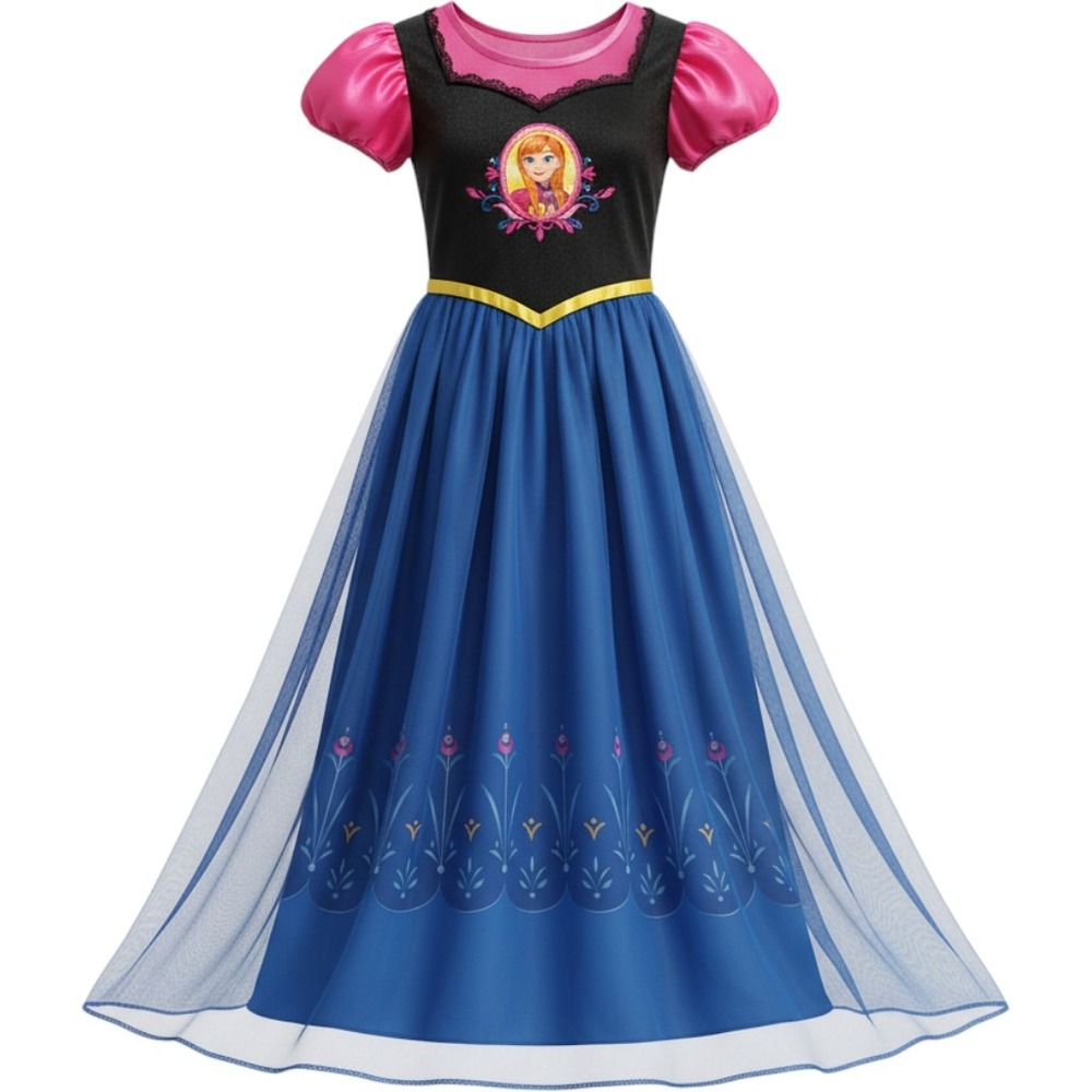 Disney Frozen Anna Nightgown Girls Size 3T Blue Pink Ruffle Sleeve Pajama Dress